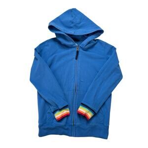 PRIMARY Blue Rainbow Stripe Cuffs Full Zip Hoodie Sweatshirt Sz 6-7 Unisex Kids